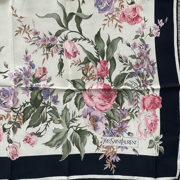 Yves Saint Laurent Floral Scarf - Pink, Purple, Green, Black - Picture 3 of 4